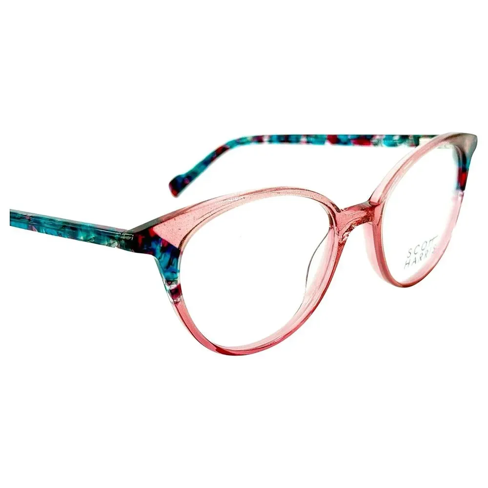 Scott Harris SH730 Womens Plastic Eyeglass Frame C1 Pink Teal Multi 50-18 W Case